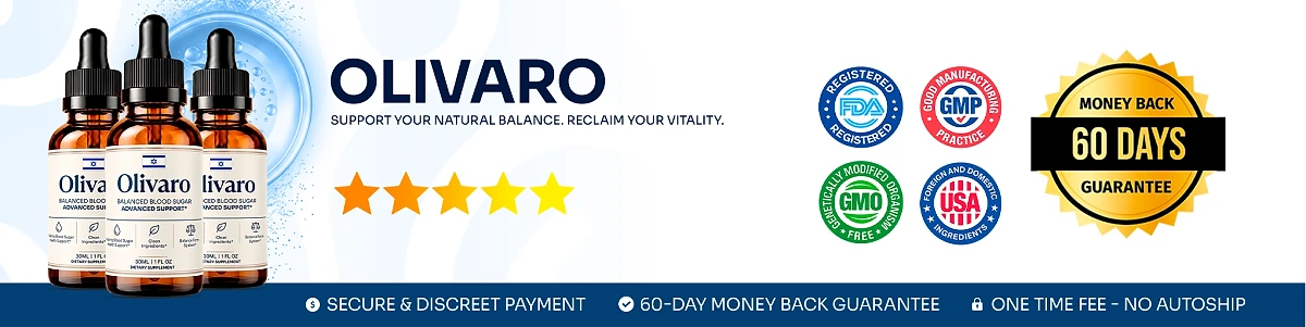 Olivaro bottles with 60-day money-back guarantee, secure payment and one-time fee badges