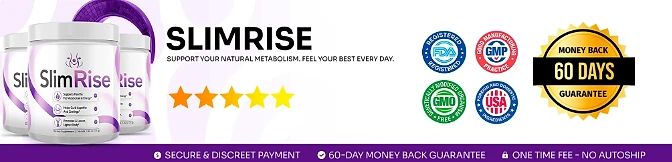 SlimRise: FDA-registered, GMP, GMO-free and USA badges with a 60-day money-back guarantee